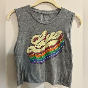 The Original Retro Brand Gray Muscle Tank with Rainbow Love Lettering YXL